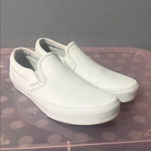 Leather Vans woman’s ' White Slip-On Shoes